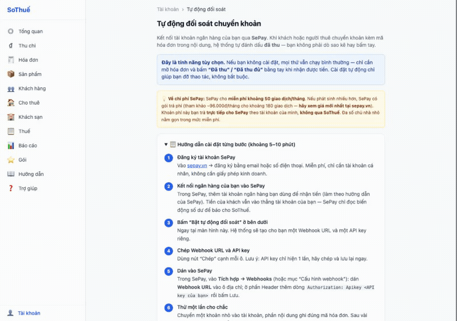 Bật kết nối và lấy Webhook URL + API key